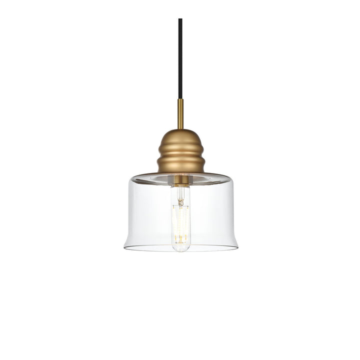 6.5 Inch Pendant Clear Shade In Satin Gold - View 3 - Joshua Marshal