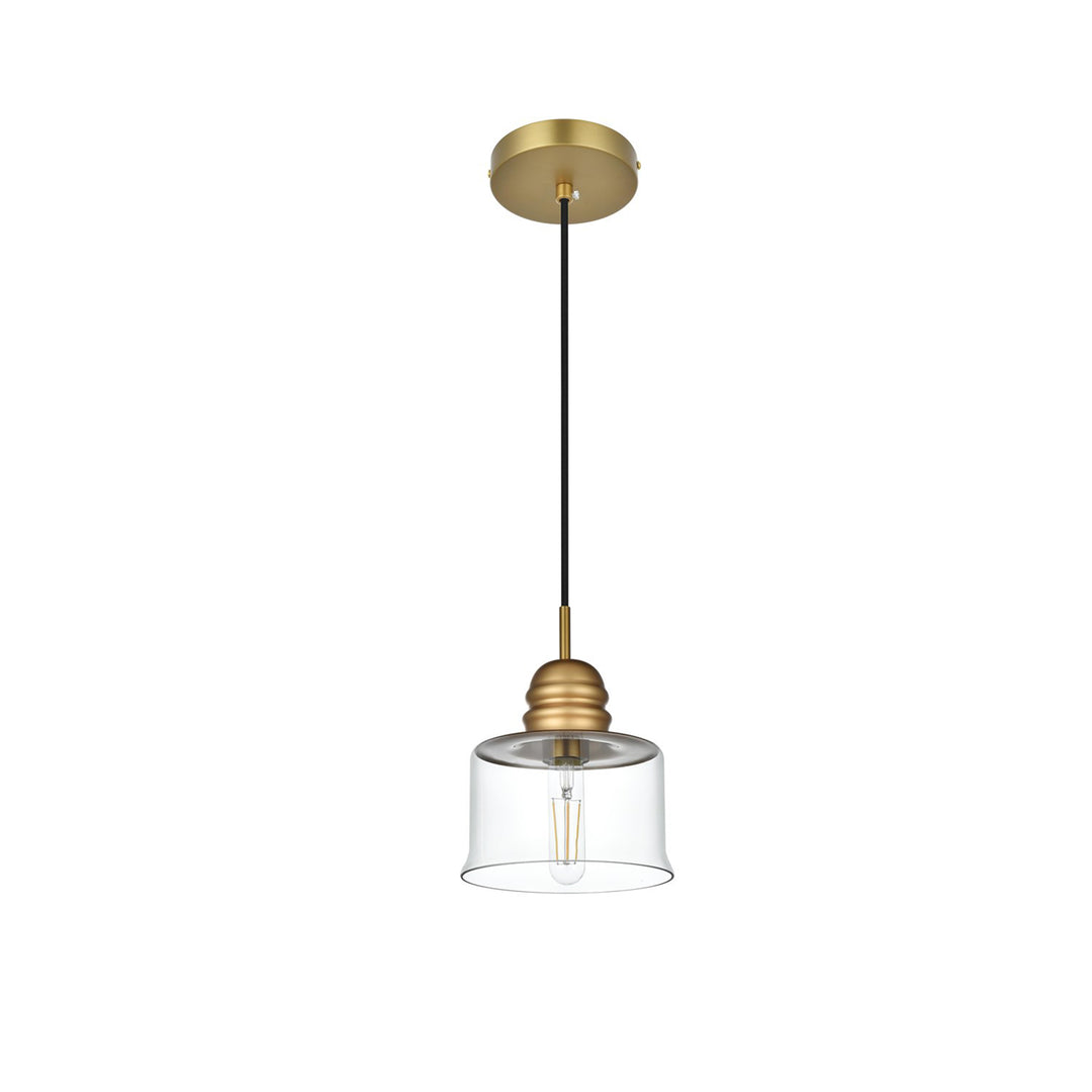 6.5 Inch Pendant Clear Shade In Satin Gold - View 4 - Joshua Marshal