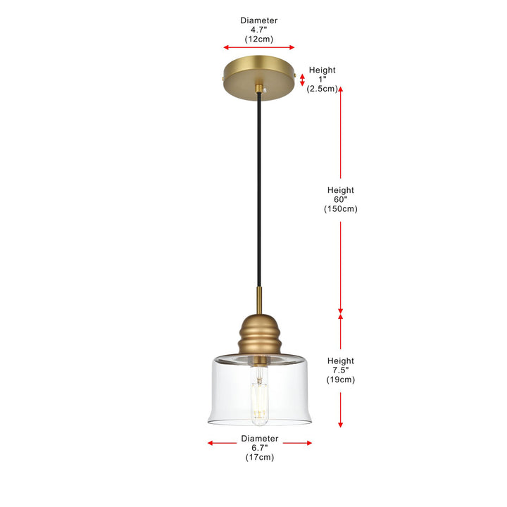 6.5 Inch Pendant Clear Shade In Satin Gold - View 6 - Joshua Marshal