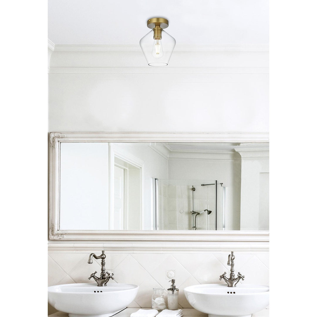 8 Inch Flush Mount Clear Shade In Satin Gold - View 2 - Joshua Marshal