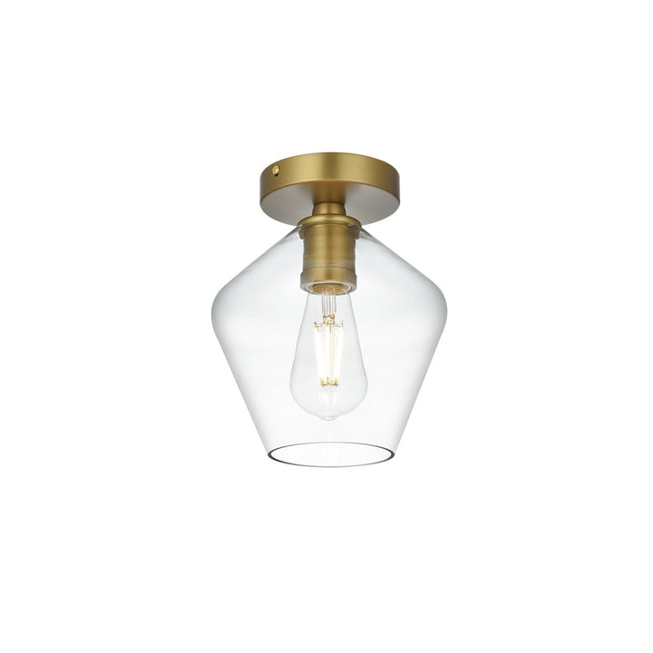 8 Inch Flush Mount Clear Shade In Satin Gold - View 3 - Joshua Marshal
