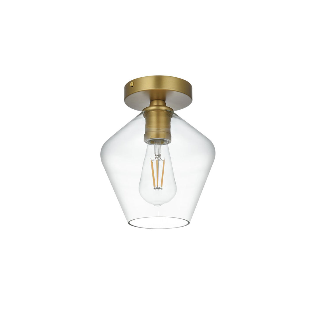 8 Inch Flush Mount Clear Shade In Satin Gold - View 4 - Joshua Marshal