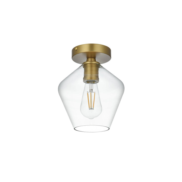 8 Inch Flush Mount Clear Shade In Satin Gold - View 4 - Joshua Marshal