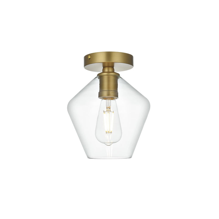 8 Inch Flush Mount Clear Shade In Satin Gold - View 5 - Joshua Marshal