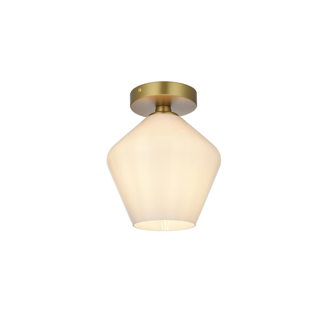 8 Inch Flush Mount Frosted White Shade In Satin Gold - View 3 - Joshua Marshal