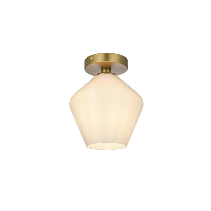 8 Inch Flush Mount Frosted White Shade In Satin Gold - View 3 - Joshua Marshal
