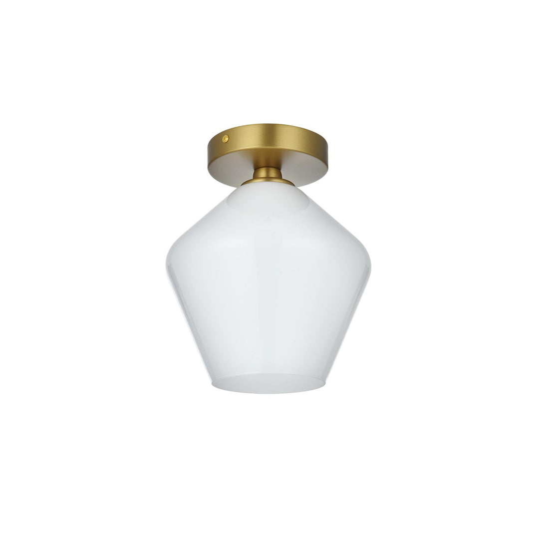8 Inch Flush Mount Frosted White Shade In Satin Gold - View 4 - Joshua Marshal