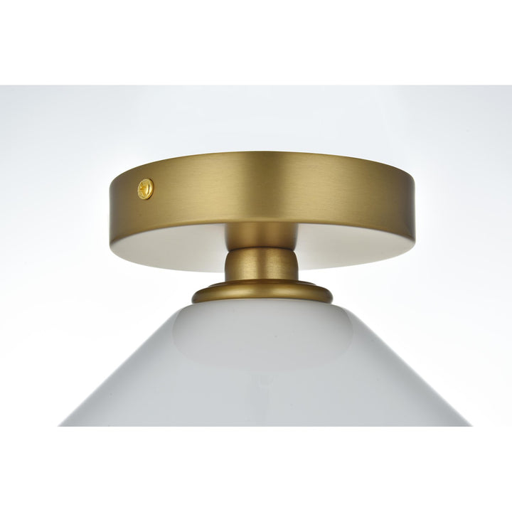 8 Inch Flush Mount Frosted White Shade In Satin Gold - View 5 - Joshua Marshal