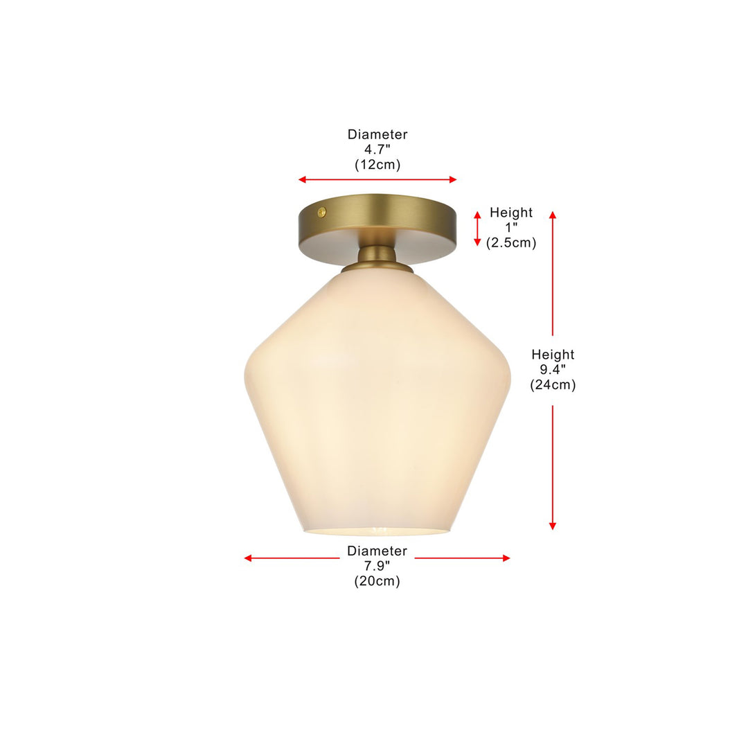 8 Inch Flush Mount Frosted White Shade In Satin Gold - View 6 - Joshua Marshal