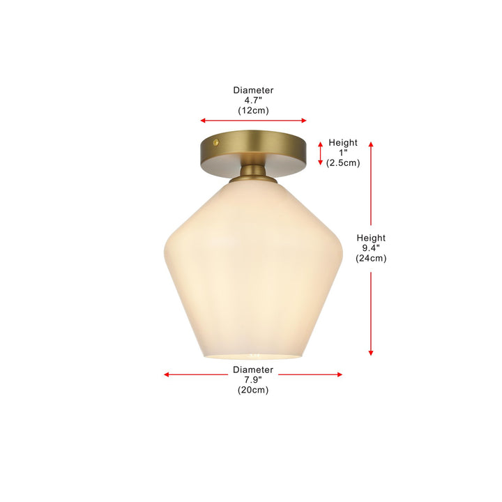 8 Inch Flush Mount Frosted White Shade In Satin Gold - View 6 - Joshua Marshal