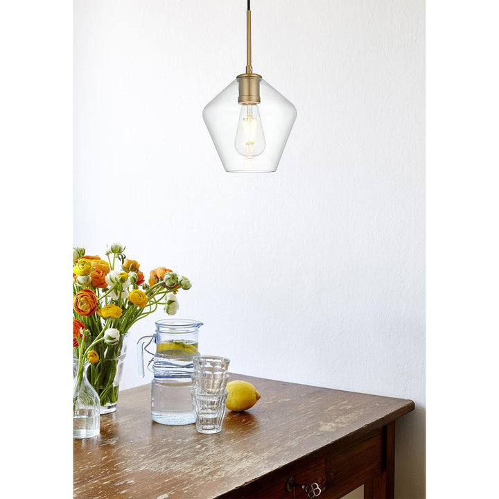 8 Inch Pendant Clear Shade In Satin Gold - View 2 - Joshua Marshal