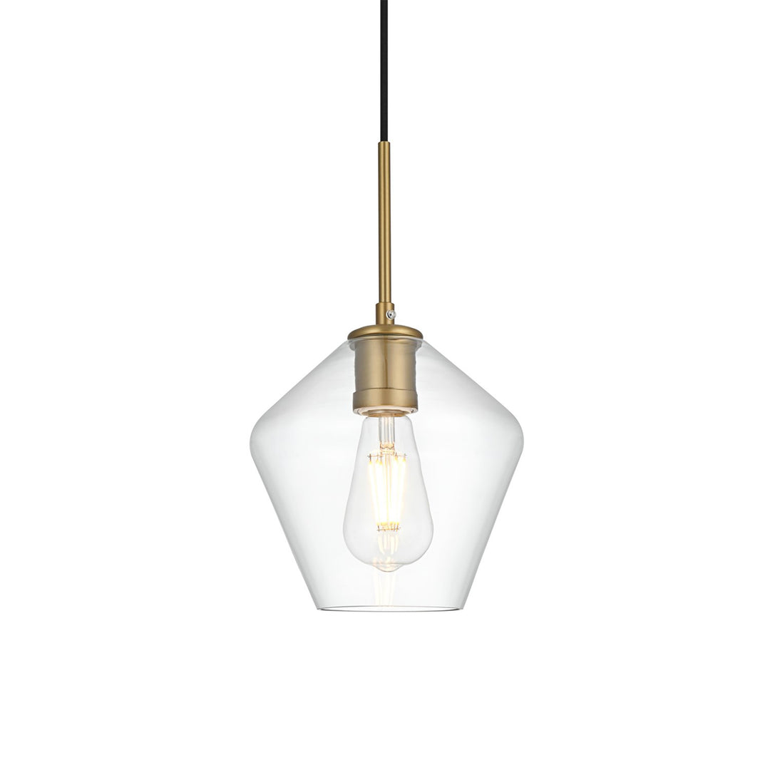 8 Inch Pendant Clear Shade In Satin Gold - View 3 - Joshua Marshal