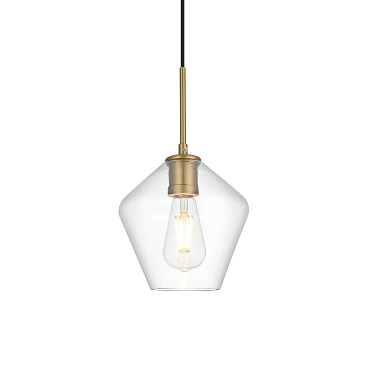 8 Inch Pendant Clear Shade In Satin Gold - View 3 - Joshua Marshal