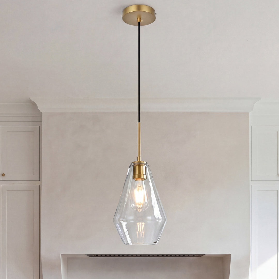7 Inch Pendant Clear Shade In Satin Gold Satin Gold And Clear Finish - LIGHTING by Joshua Marshal