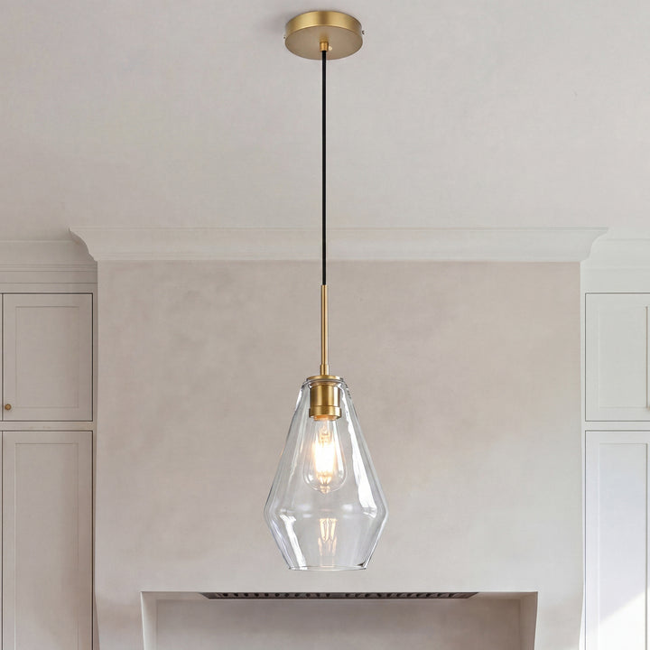 7 Inch Pendant Clear Shade In Satin Gold Satin Gold And Clear Finish - LIGHTING by Joshua Marshal
