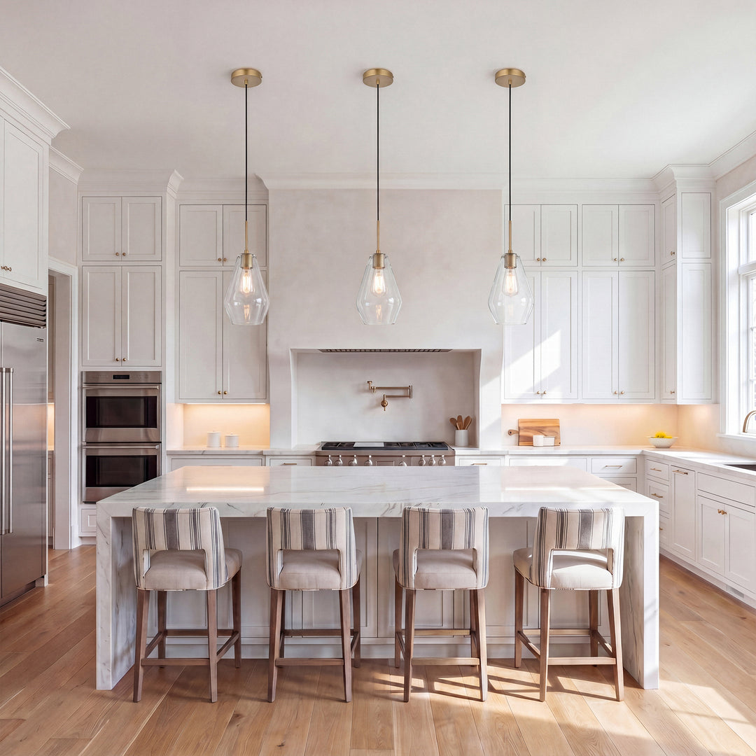 7 Inch Pendant Clear Shade In Satin Gold - View 2 - Joshua Marshal
