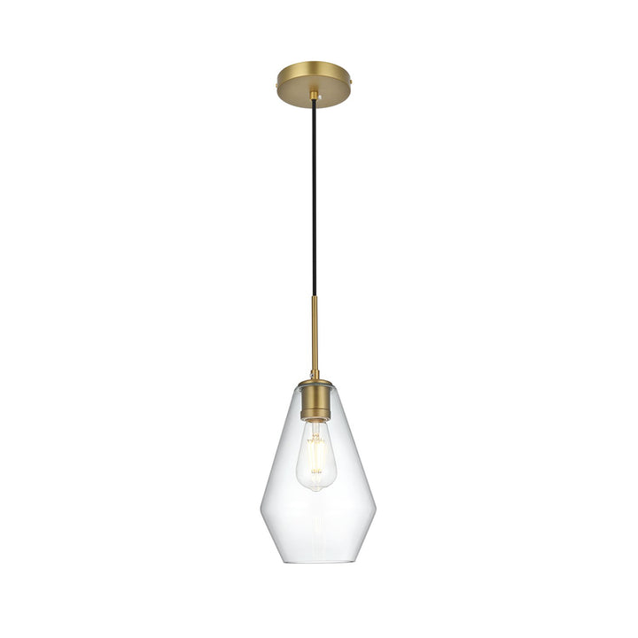 7 Inch Pendant Clear Shade In Satin Gold - View 3 - Joshua Marshal