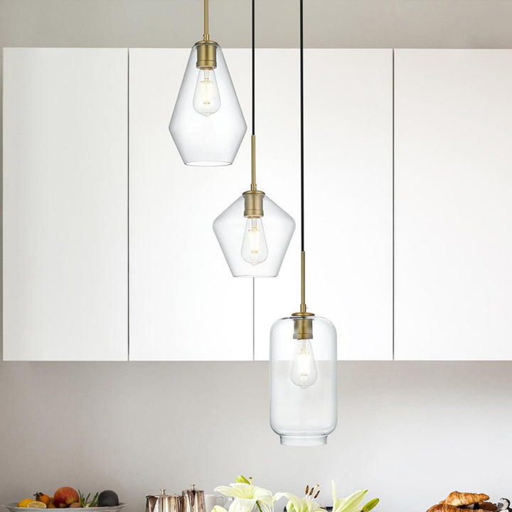 17.5 Inch Pendant Clear Shade In Satin Gold Satin Gold And Clear Finish - LIGHTING by Joshua Marshal