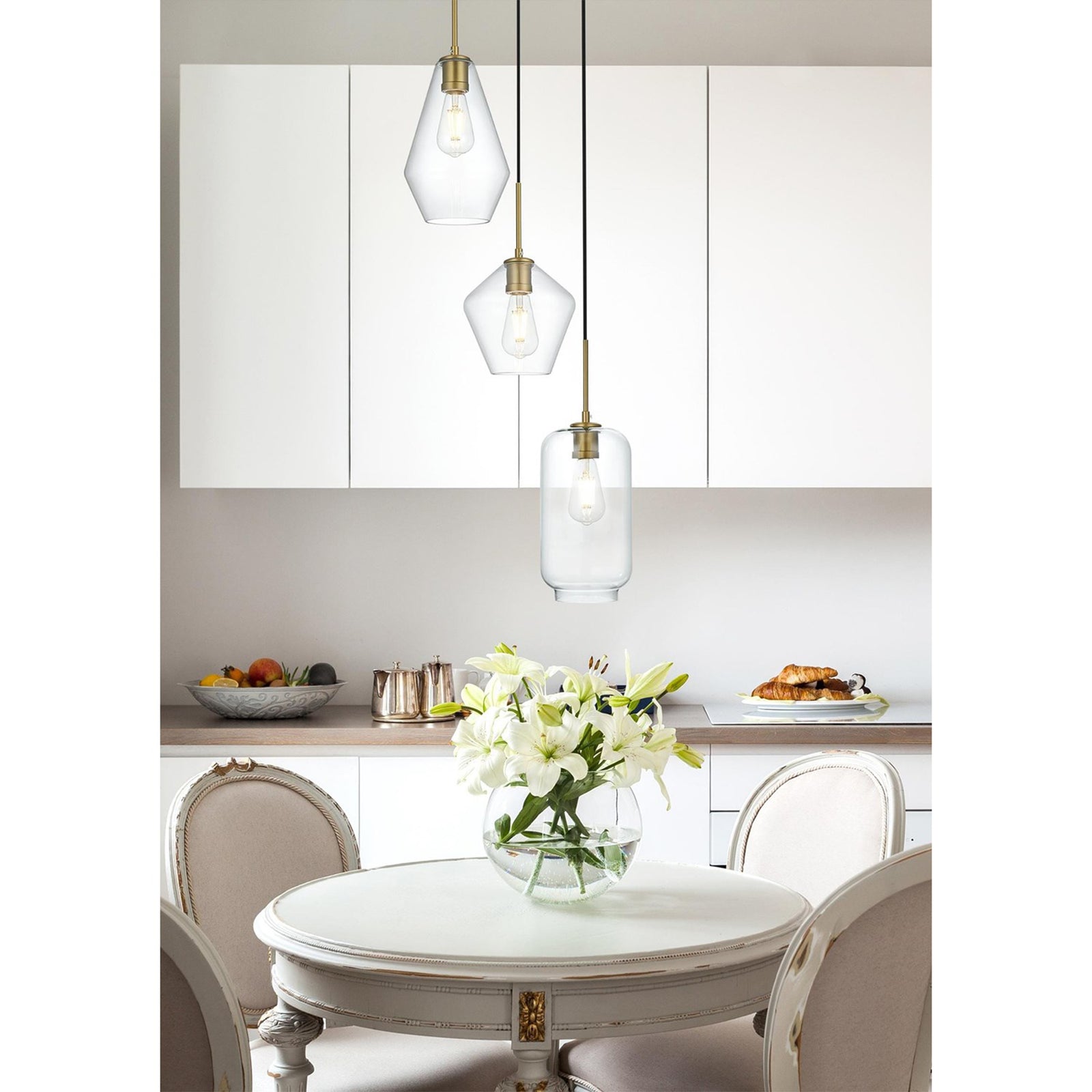 17.5 Inch Pendant Clear Shade In Satin Gold - View 2 - Joshua Marshal