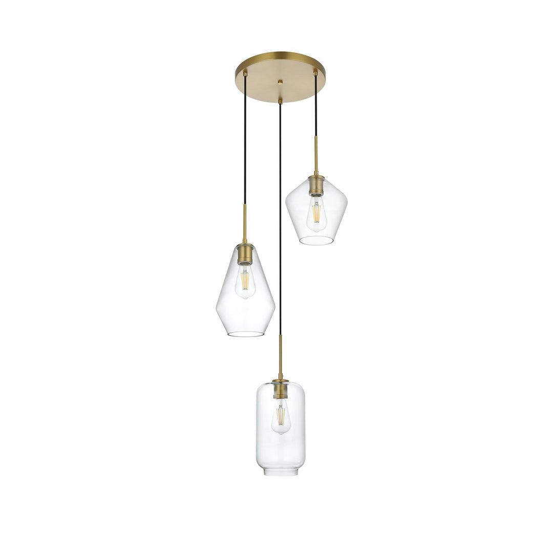 17.5 Inch Pendant Clear Shade In Satin Gold - View 3 - Joshua Marshal