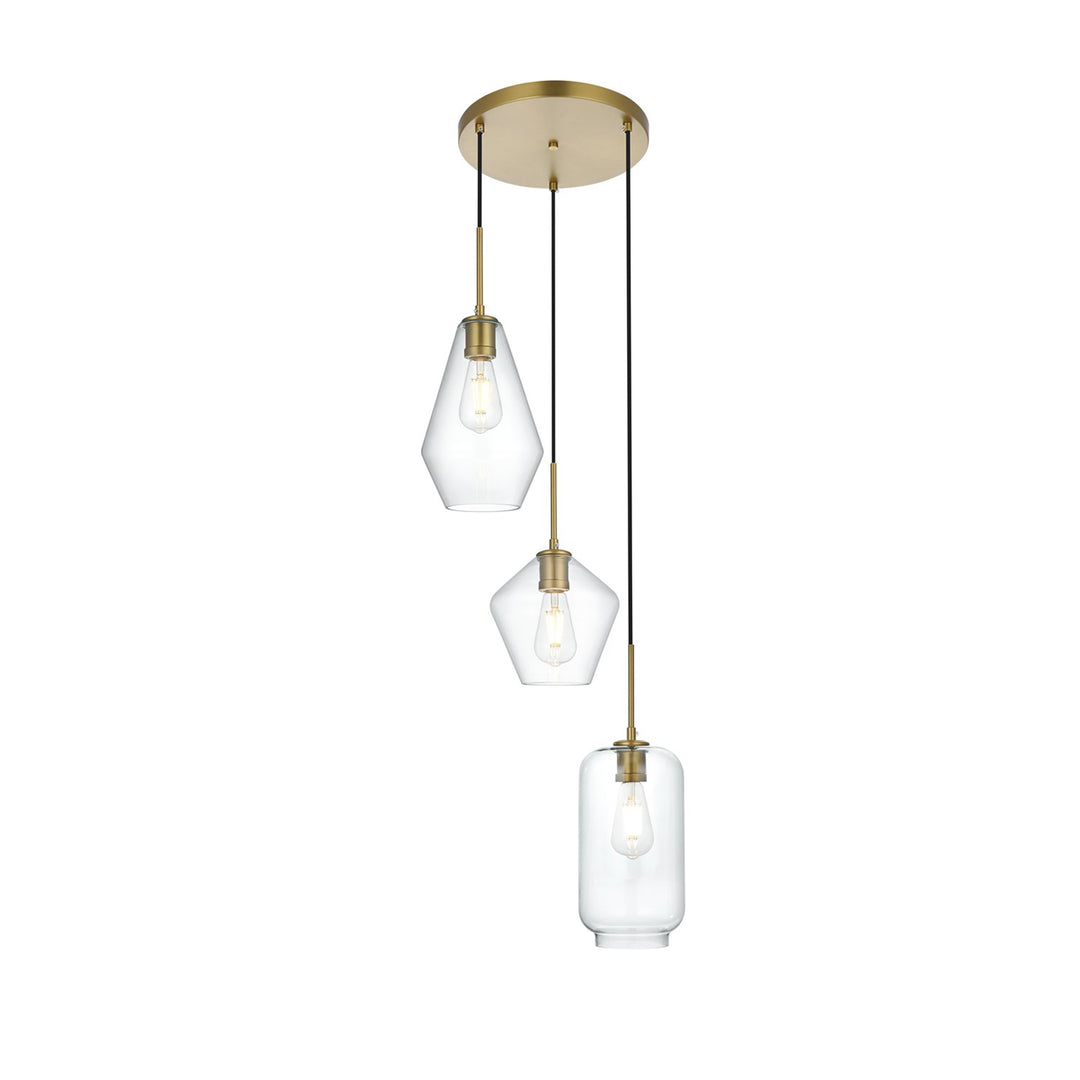 17.5 Inch Pendant Clear Shade In Satin Gold - View 4 - Joshua Marshal