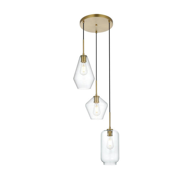 17.5 Inch Pendant Clear Shade In Satin Gold - View 4 - Joshua Marshal