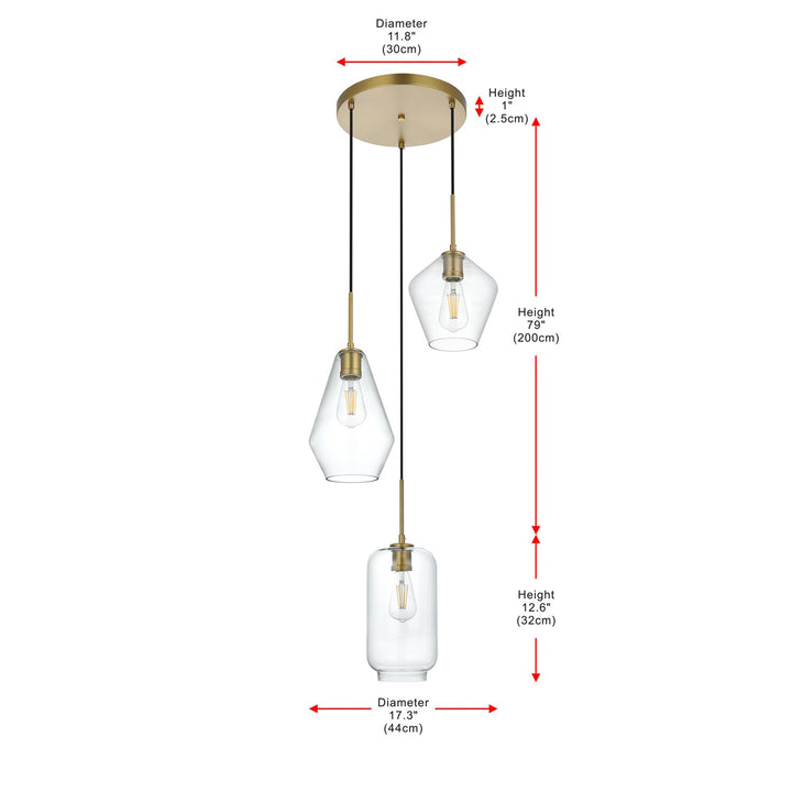 17.5 Inch Pendant Clear Shade In Satin Gold - View 6 - Joshua Marshal