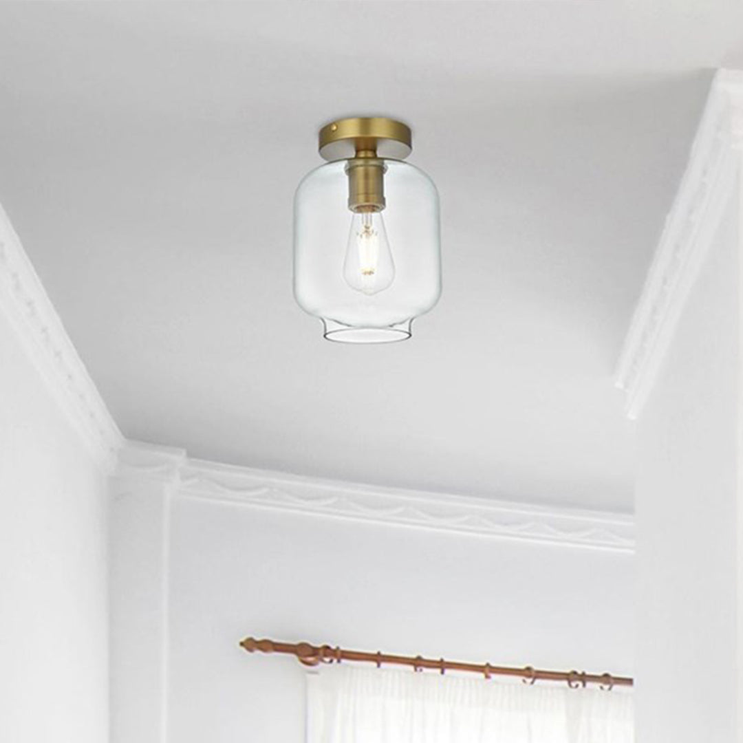 7.5 Inch Flush Mount Clear Shade In Satin Gold Satin Gold And Clear Finish - LIGHTING by Joshua Marshal