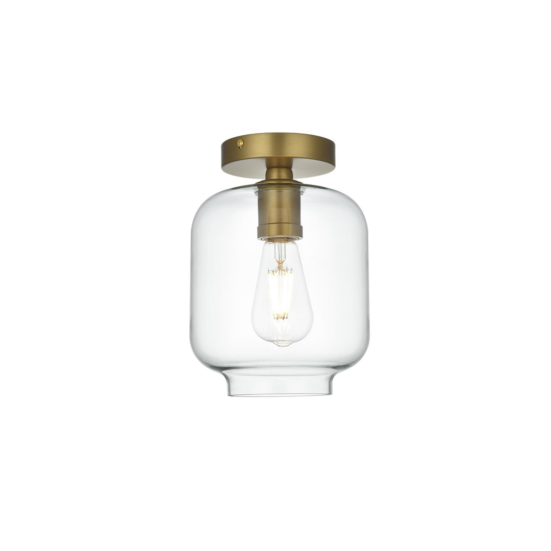 7.5 Inch Flush Mount Clear Shade In Satin Gold - View 3 - Joshua Marshal