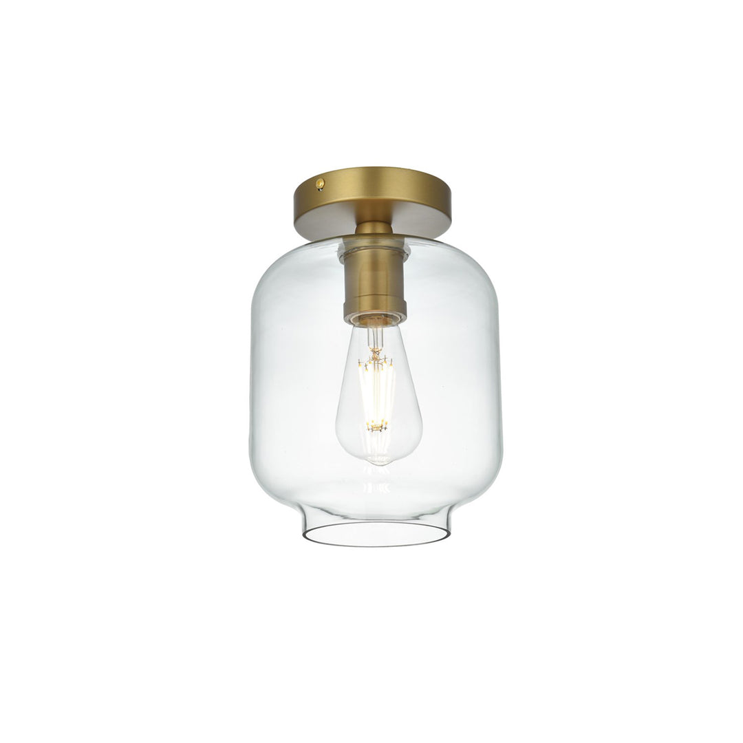 7.5 Inch Flush Mount Clear Shade In Satin Gold - View 4 - Joshua Marshal