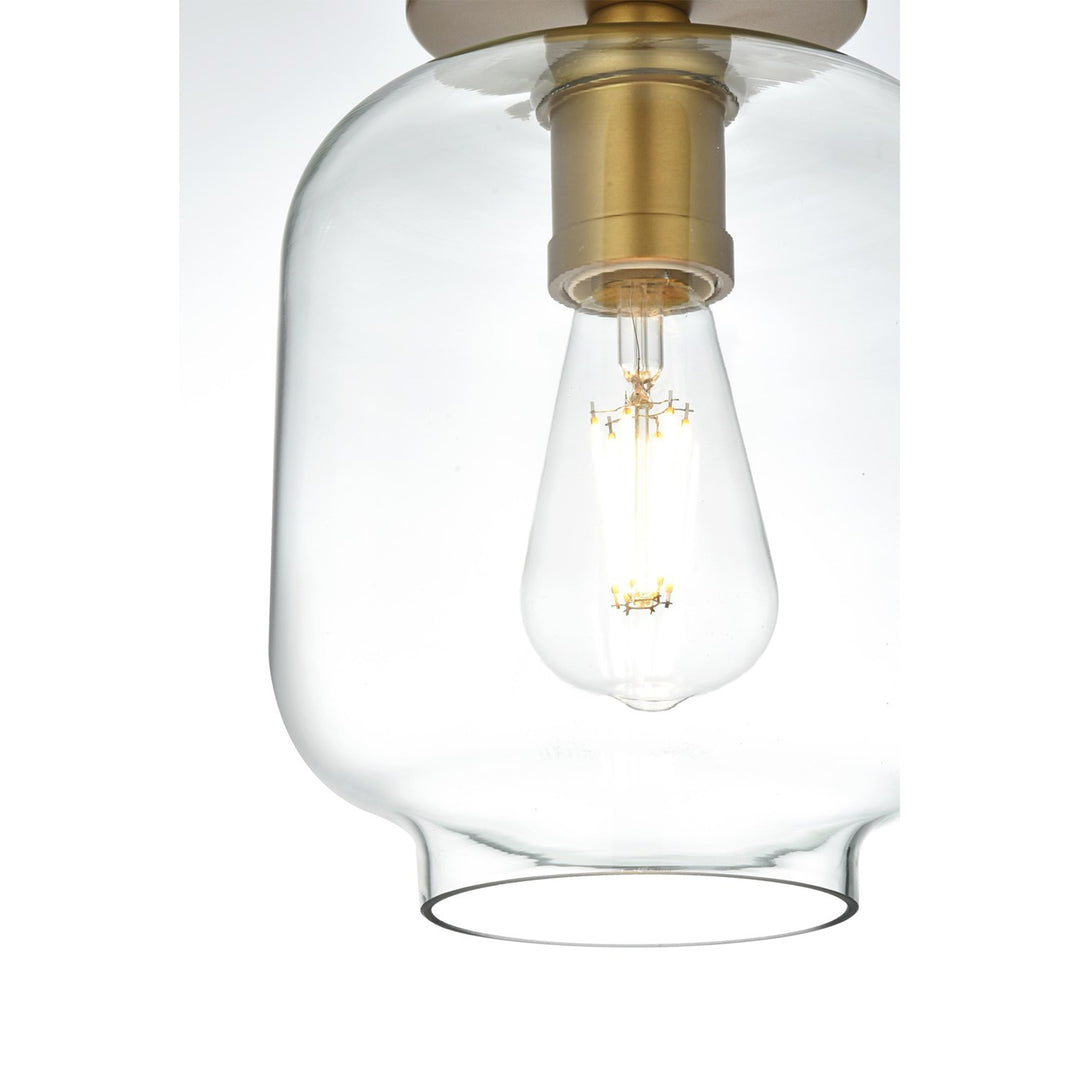 7.5 Inch Flush Mount Clear Shade In Satin Gold - View 5 - Joshua Marshal