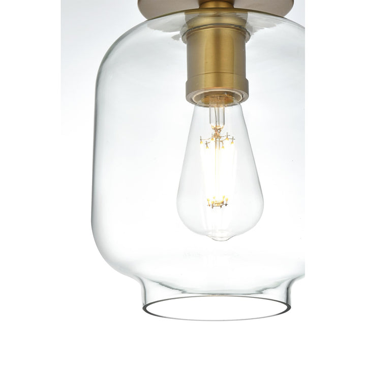 7.5 Inch Flush Mount Clear Shade In Satin Gold - View 5 - Joshua Marshal