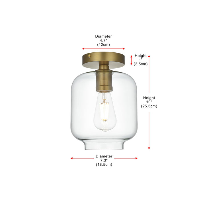 7.5 Inch Flush Mount Clear Shade In Satin Gold - View 6 - Joshua Marshal