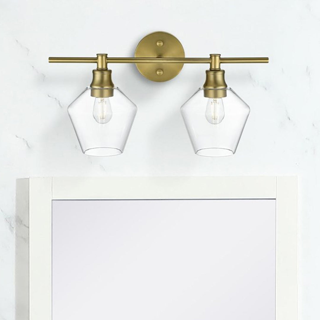 2 Light Satin Gold And Clear Glass Wall Sconce Satin Gold Finish - LIGHTING by Joshua Marshal