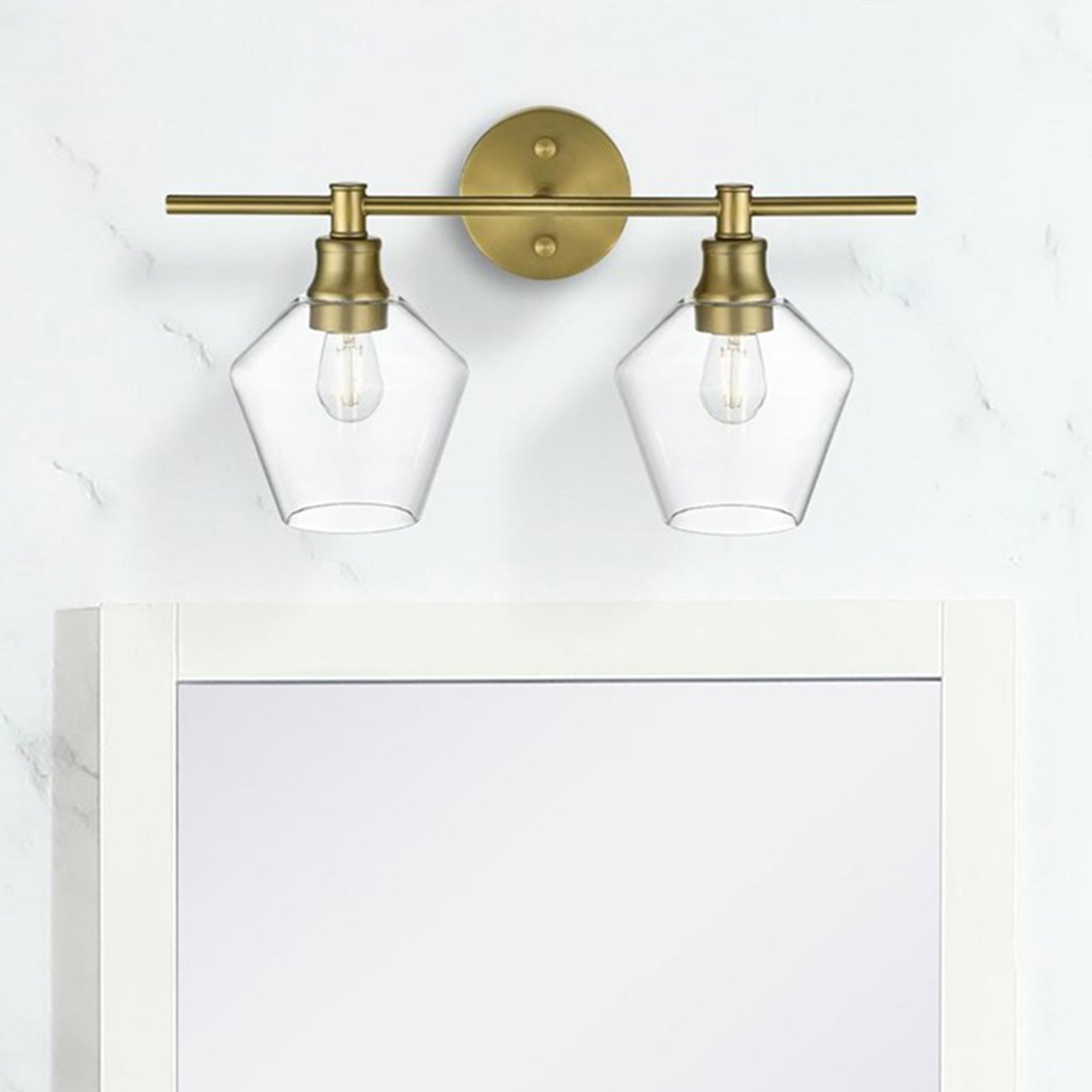 2 Light Satin Gold And Clear Glass Wall Sconce Satin Gold Finish - LIGHTING by Joshua Marshal