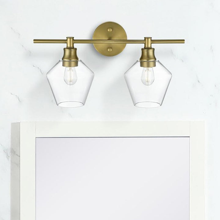 2 Light Satin Gold And Clear Glass Wall Sconce Satin Gold Finish - LIGHTING by Joshua Marshal