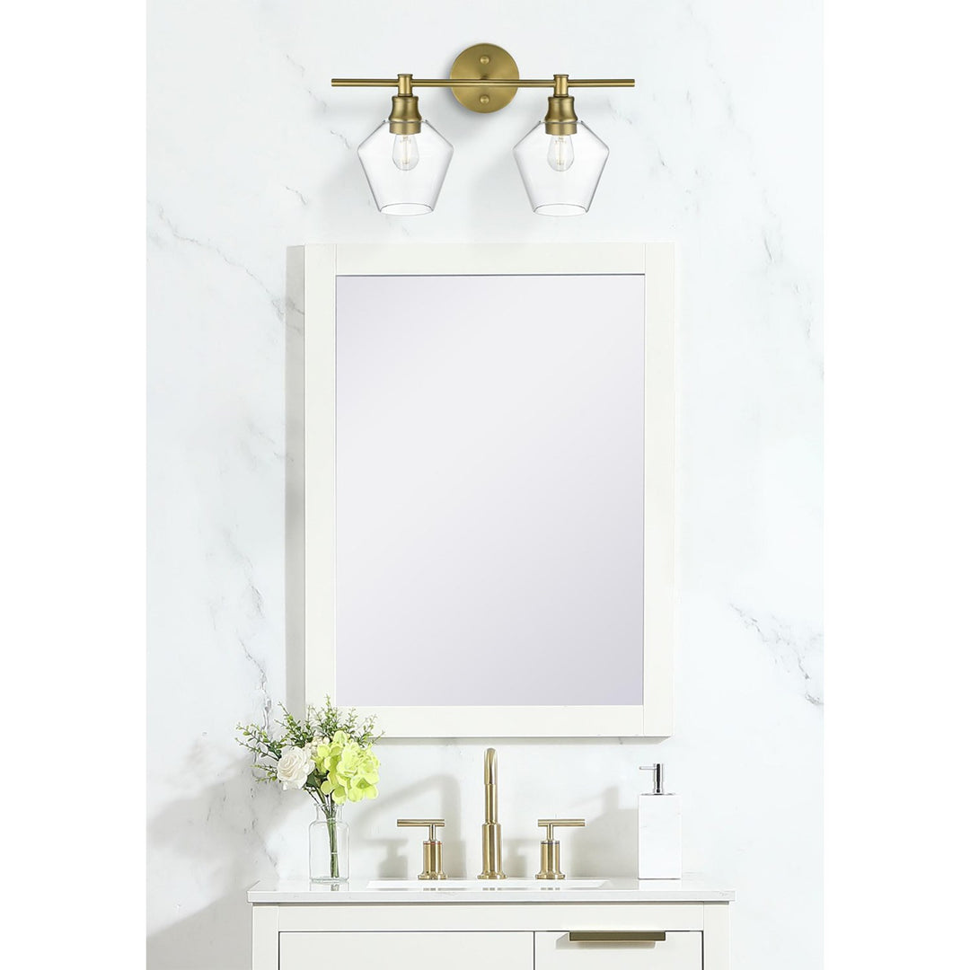 2 Light Satin Gold And Clear Glass Wall Sconce - View 2 - Joshua Marshal