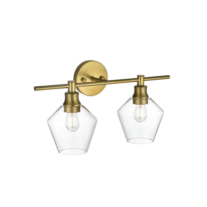 2 Light Satin Gold And Clear Glass Wall Sconce - View 4 - Joshua Marshal