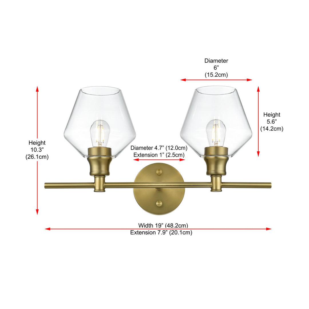 2 Light Satin Gold And Clear Glass Wall Sconce - View 6 - Joshua Marshal