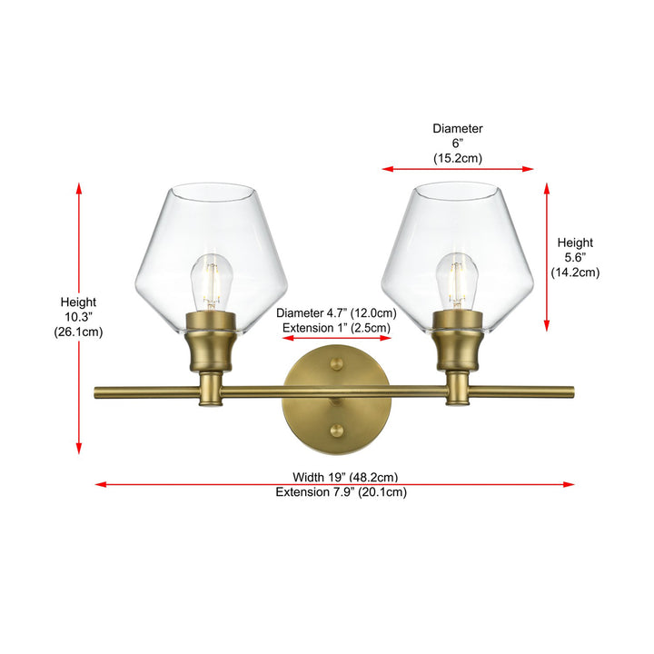2 Light Satin Gold And Clear Glass Wall Sconce - View 6 - Joshua Marshal