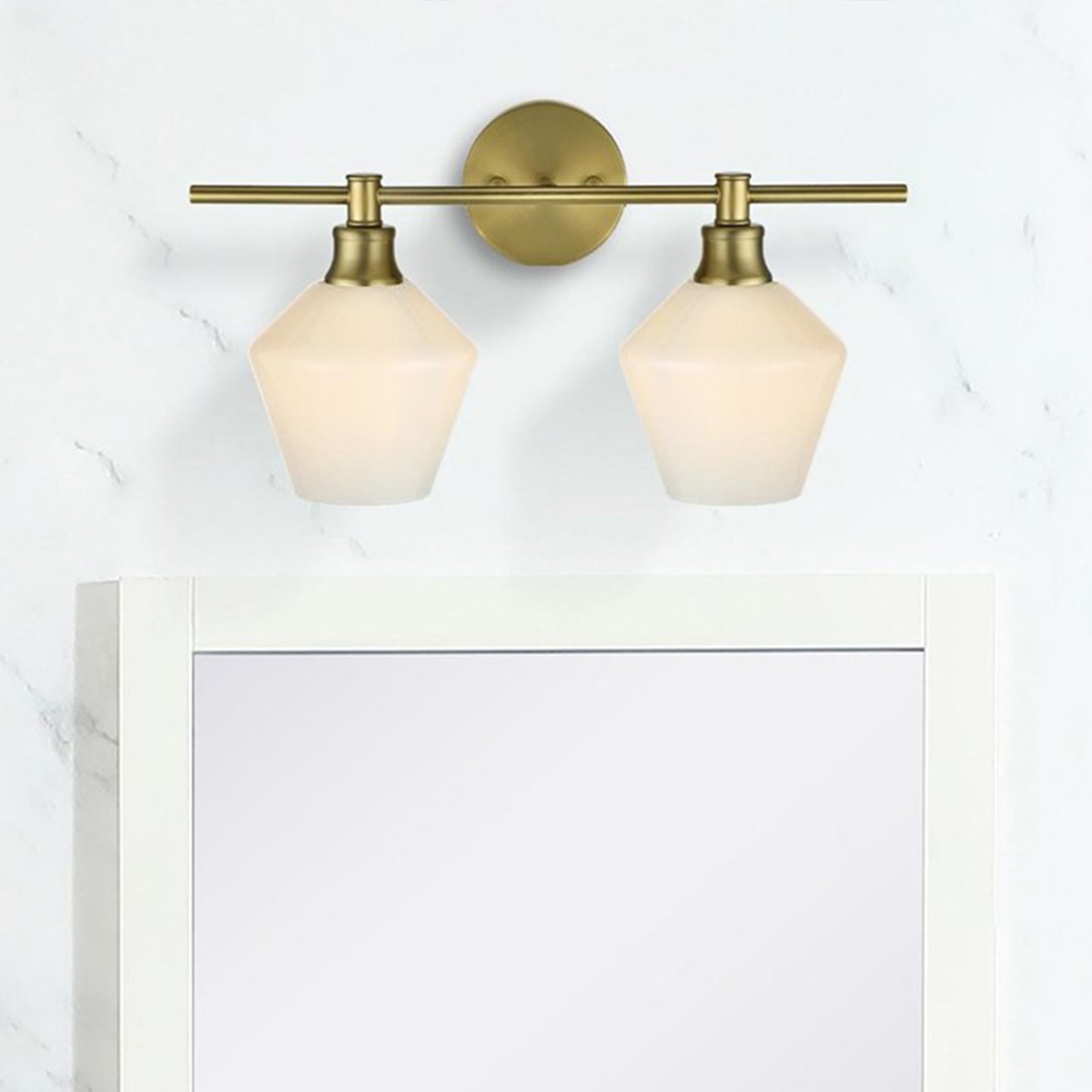 2 Light Satin Gold And Frosted White Glass Wall Sconce Satin Gold Finish - LIGHTING by Joshua Marshal