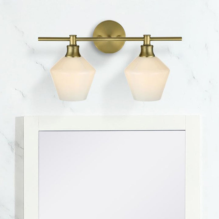 2 Light Satin Gold And Frosted White Glass Wall Sconce Satin Gold Finish - LIGHTING by Joshua Marshal