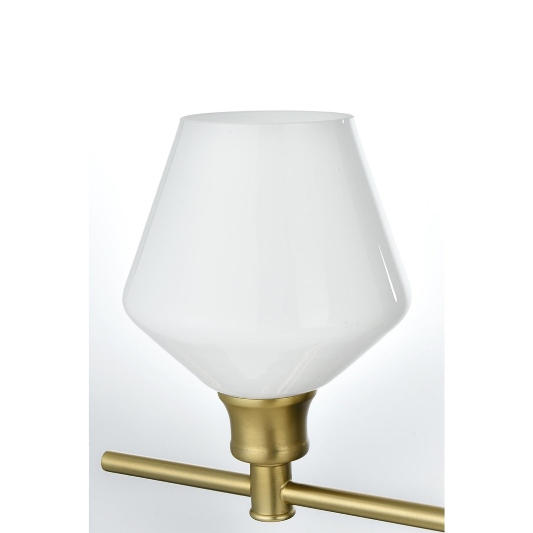 2 Light Satin Gold And Frosted White Glass Wall Sconce - View 5 - Joshua Marshal