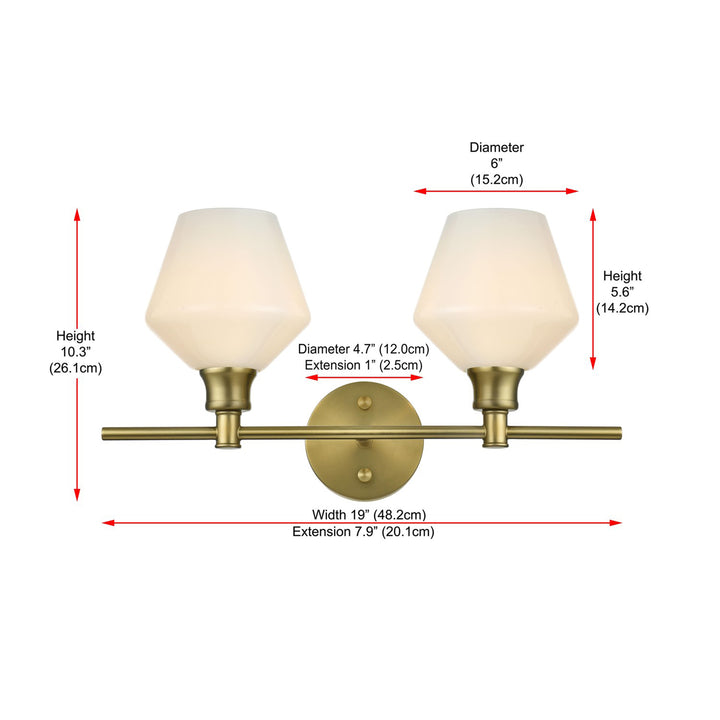 2 Light Satin Gold And Frosted White Glass Wall Sconce - View 6 - Joshua Marshal