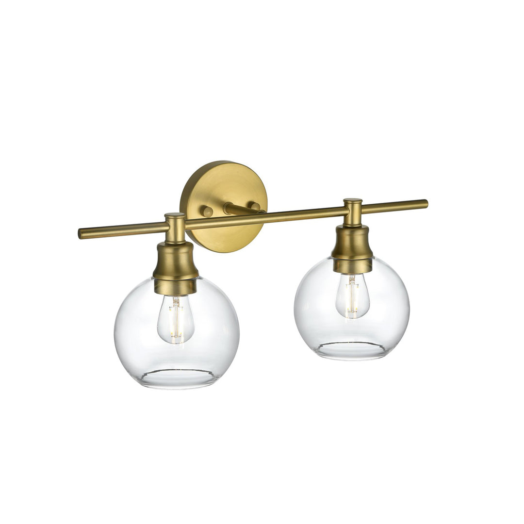 2 Light Satin Gold And Clear Glass Wall Sconce - View 3 - Joshua Marshal