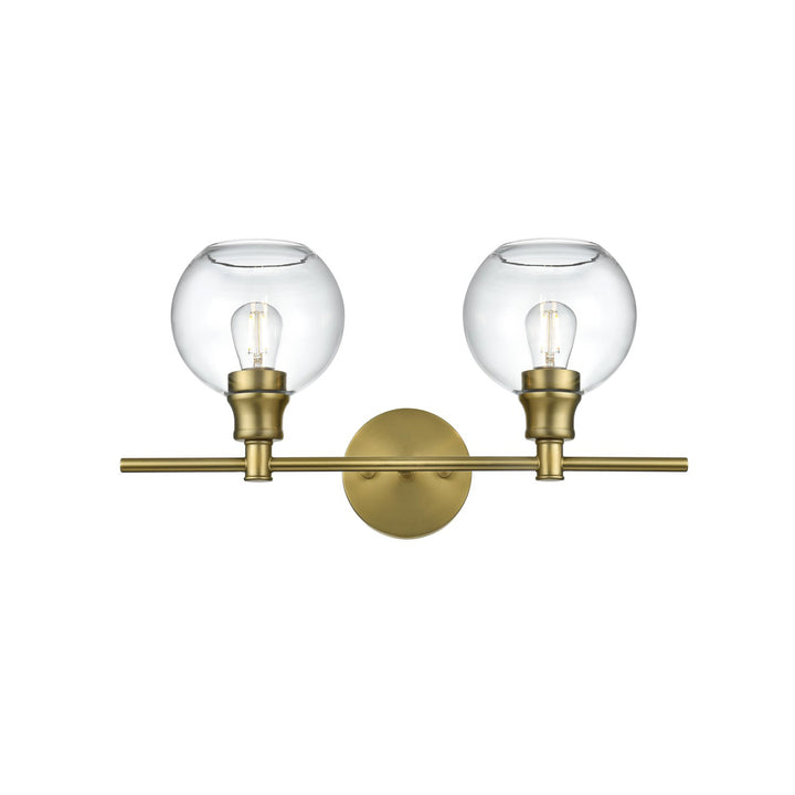 2 Light Satin Gold And Clear Glass Wall Sconce - View 4 - Joshua Marshal