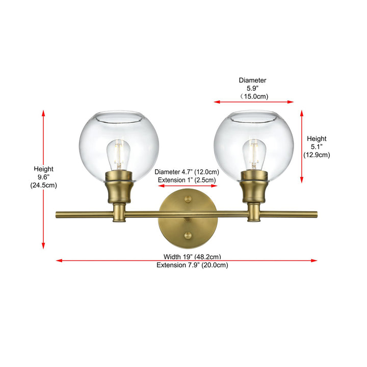 2 Light Satin Gold And Clear Glass Wall Sconce - View 6 - Joshua Marshal