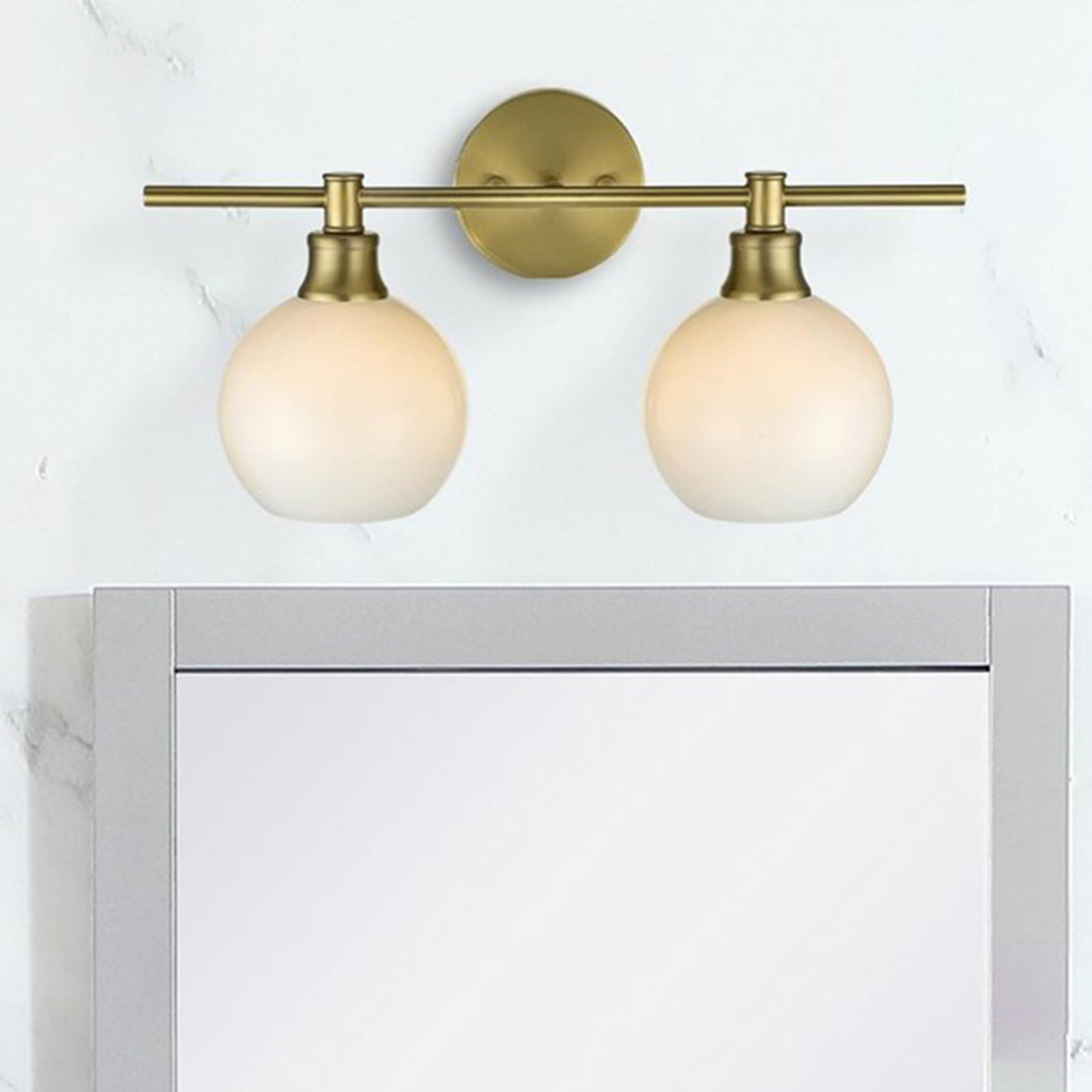 2 Light Satin Gold And Frosted White Glass Wall Sconce Satin Gold Finish - LIGHTING by Joshua Marshal