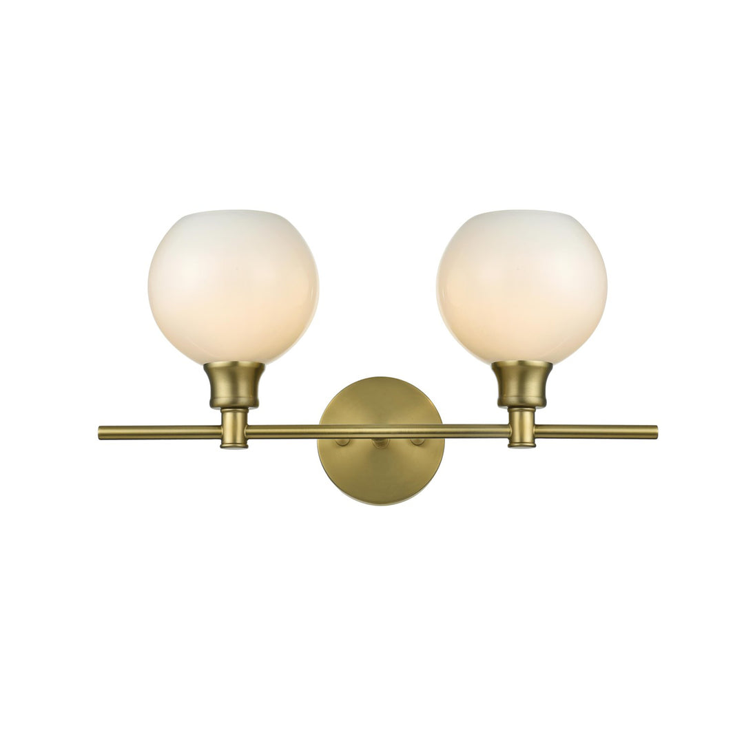 2 Light Satin Gold And Frosted White Glass Wall Sconce - View 3 - Joshua Marshal