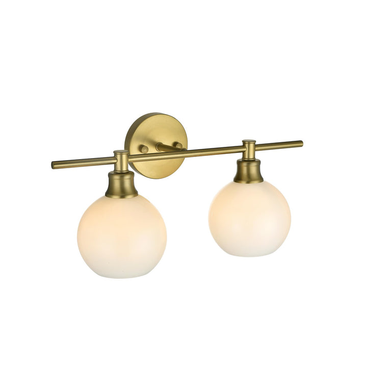 2 Light Satin Gold And Frosted White Glass Wall Sconce - View 4 - Joshua Marshal